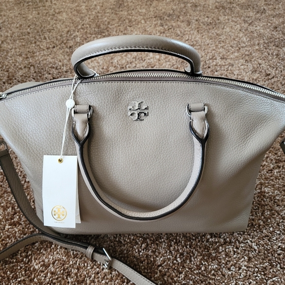 Tory Burch French Gray Leather Satchel with Shoulder Strap NWOT - Picture 3 of 9